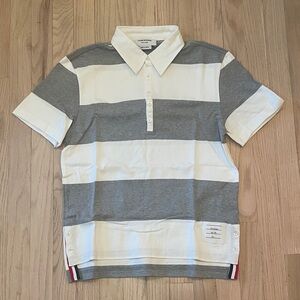 Thom Browne Men’s Striped Polo Shirt in Gray and White - Size 1 (Small)